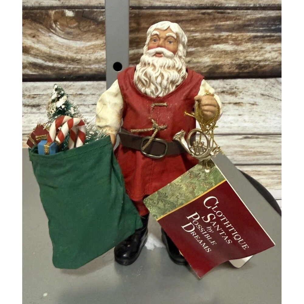 Possible Dreams Clothtique Old World Santa Christmas Ornament 1994 7" Toy & Horn